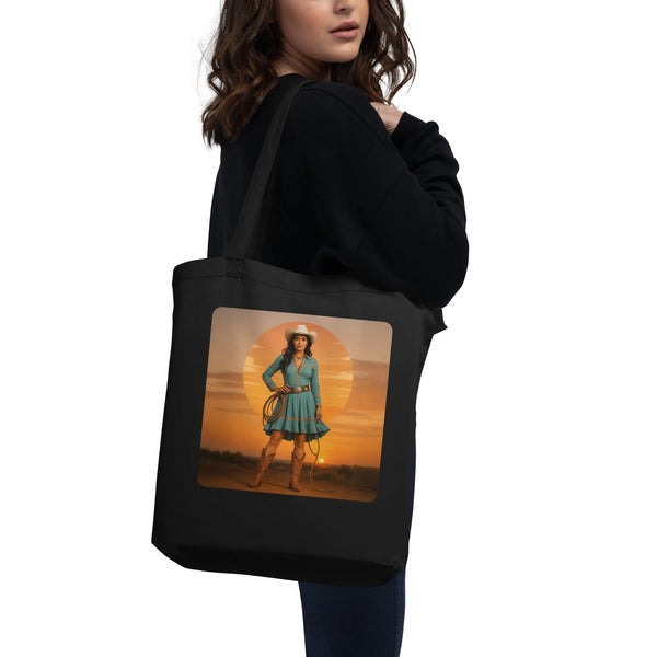 Sunset Cowgirl Organic Tote | Sustainable Western Chic - Sustainable Organic Design | Detailed Alternative View
