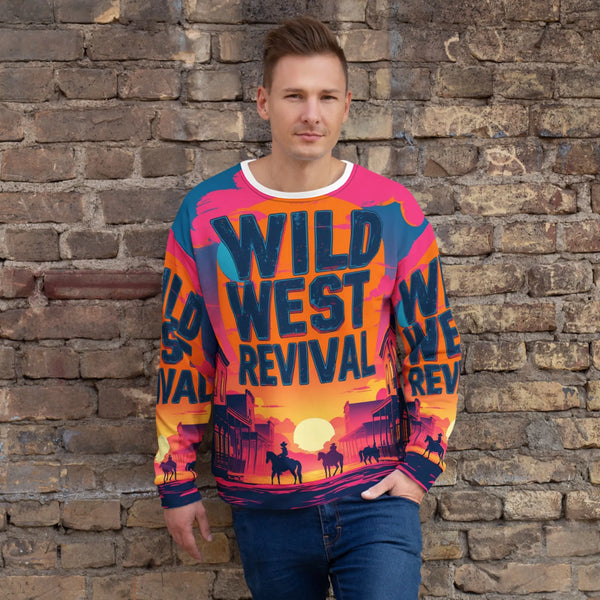 Wild West Revival – Sustainable Recycled Streetwear Sweatshirt - Sustainable Organic Design | Primary Mockup Front View