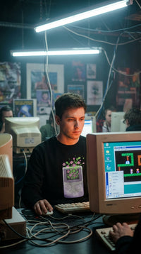 Retro Floral Gamer Organic Sweatshirt - Dial-Up Era in Internet Cafe - 90s Retro Sustainable