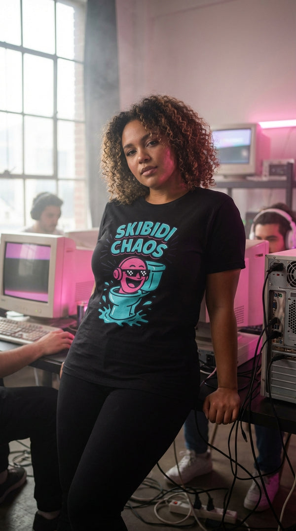 Organic Ring-Spun Meme Tee - Skibidi Chaos - Cozy Plus Gamer in 90s LAN Party - 90s Retro Sustainable