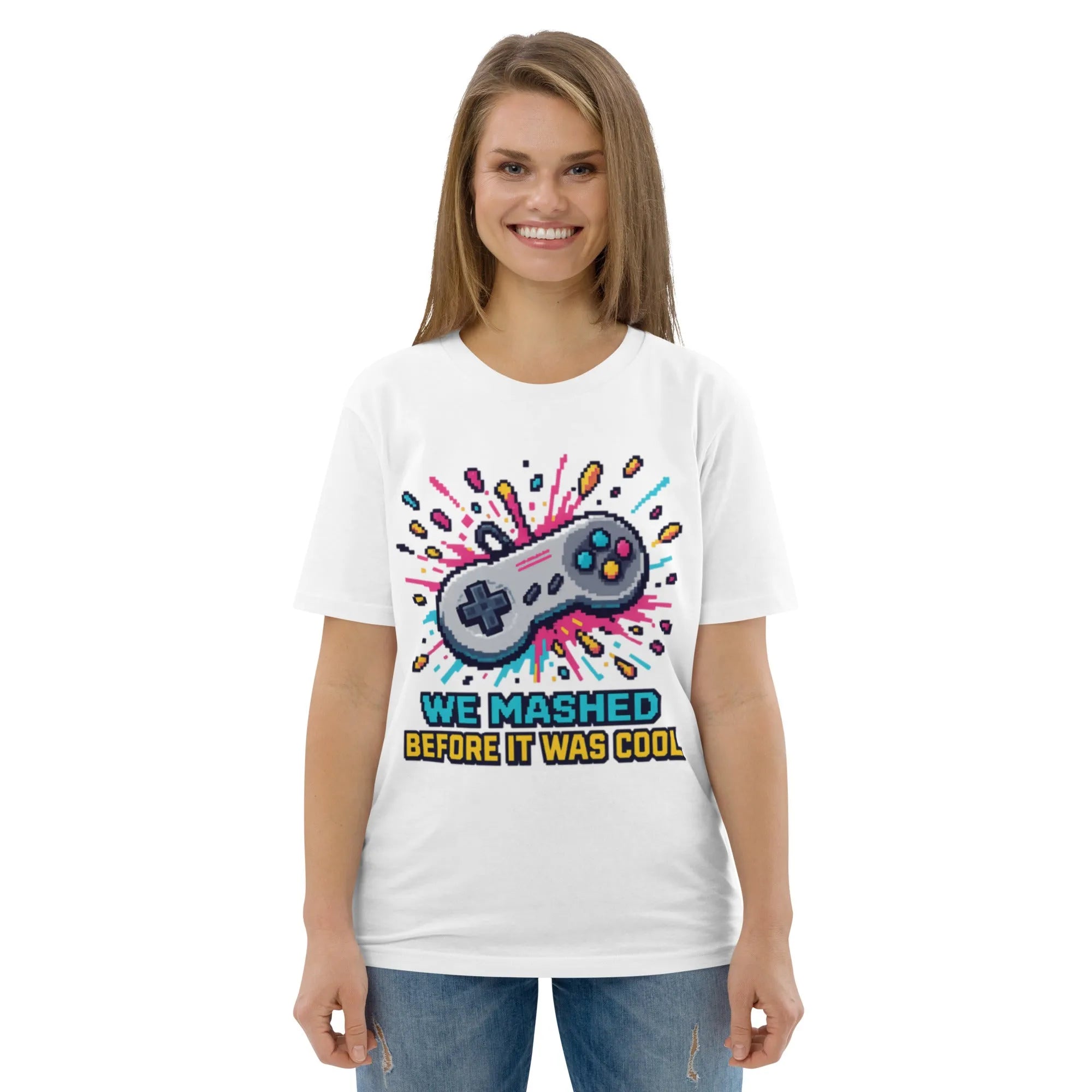 "We Mashed Before It Was Cool" Retro Gamer Tee | 100% GOTS Organic Cotton - Sustainable Organic Design | Primary Mockup Front View