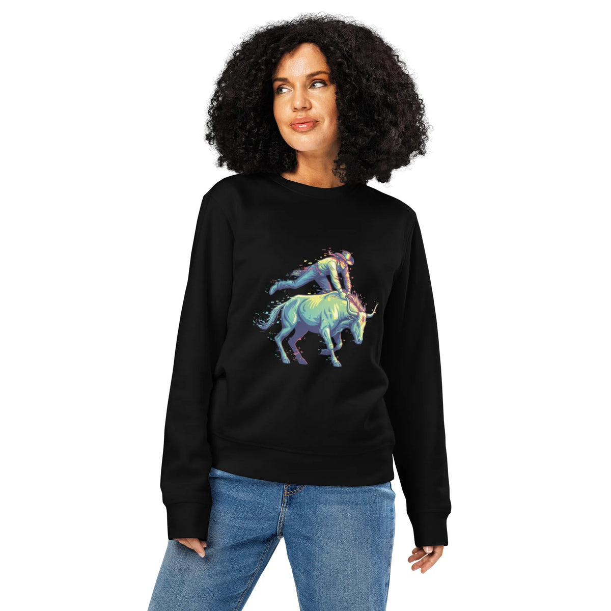 Neon Rodeo Bull Organic Cotton Sweatshirt | Cowboy Renaissance - Sustainable Organic Design | Primary Mockup Front View