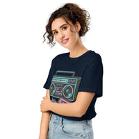 Retro Boombox & Cassette Organic Cotton T-Shirt | 80s 90s Streetwear - Sustainable Organic Design | Detailed Alternative View