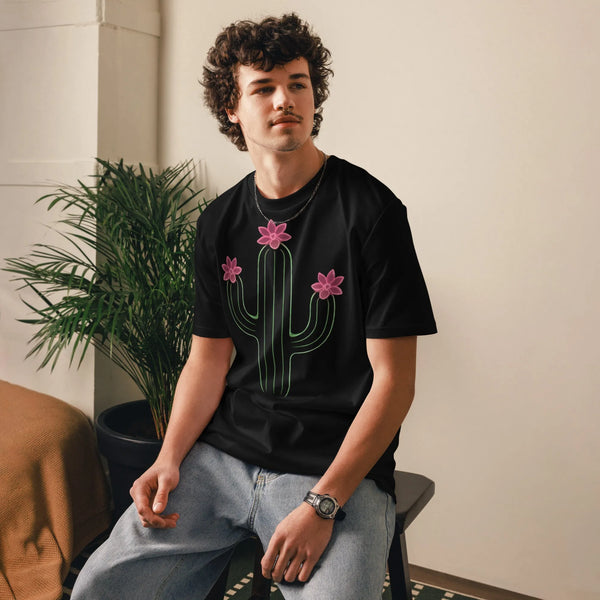 Neon Cactus Bloom Organic T-Shirt | Cowboy Renaissance Edition - Sustainable Organic Design | Primary Flat-lay Front View