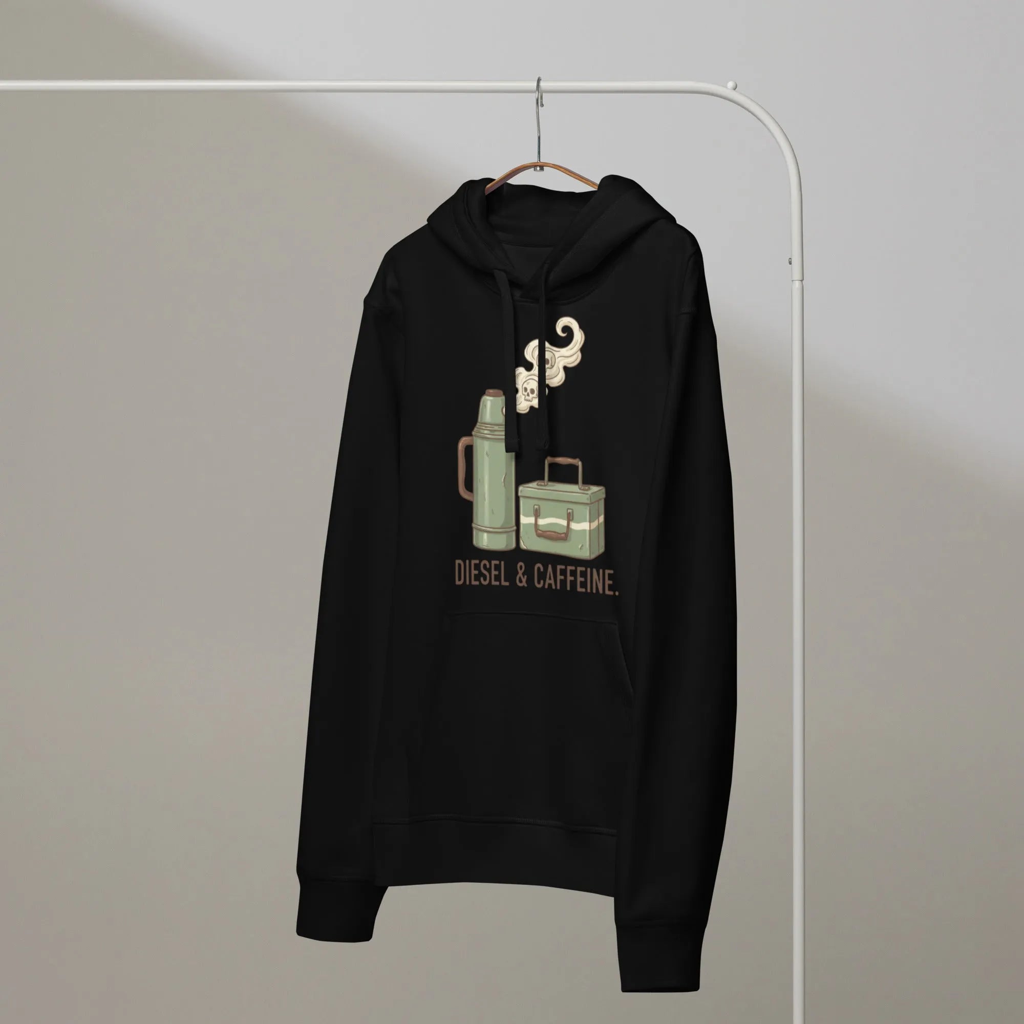 Diesel & Caffeine Organic Cotton Hoodie - Sustainable Mechanic Streetwear - Sustainable Organic Design | Detailed Alternative View
