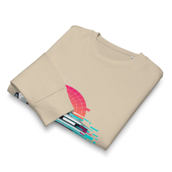 Synthwave 80s Car Organic Sweatshirt | Premium GOTS Cotton | Retro Outrun - Sustainable Organic Design | Detailed Alternative View