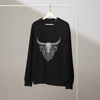 Organic Baroque Longhorn Sweatshirt | Western Skull Crewneck - Sustainable Organic Design | Detailed Alternative View