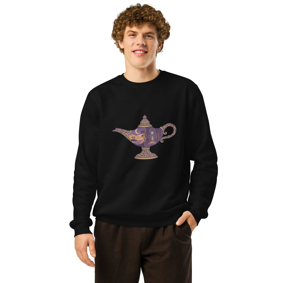 Arcane Wish Lamp Organic Sweatshirt | Sustainable Gamer Streetwear - Sustainable Organic Design | Primary Mockup Front View