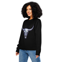 Organic Longhorn Skull Crewneck | Cowboy Renaissance Collection - Sustainable Organic Design | Detailed Alternative View