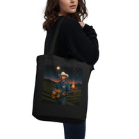 Moonlit Melody Organic Tote Bag | Sustainable Western Guitar Design - Sustainable Organic Design | Detailed Alternative View