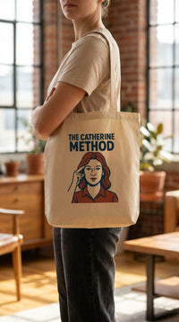 Organic Cotton Tote - Catherine Method Portrait - Female Model in Living Room - GenZ Ethical Hype
