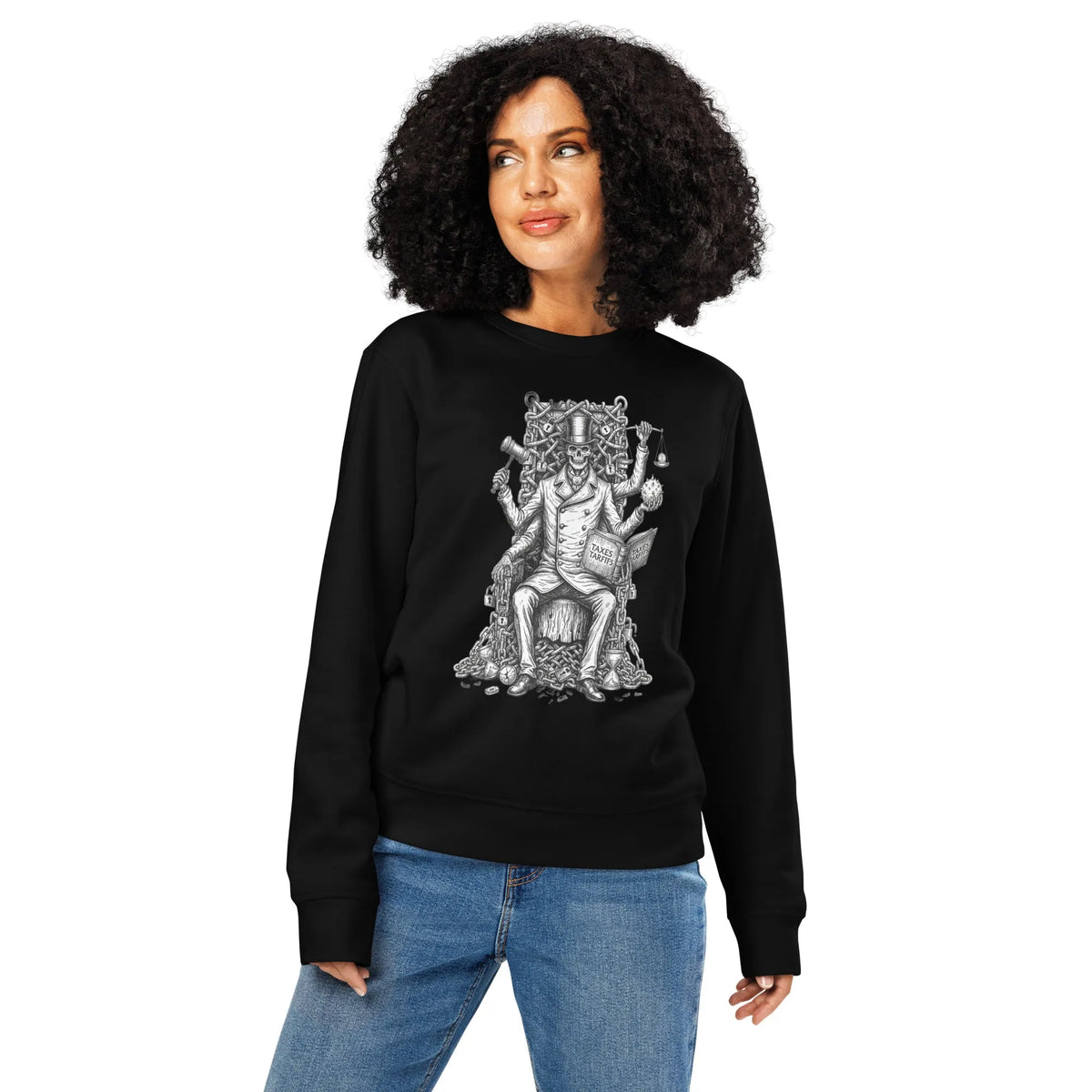 Skeleton Ringmaster Organic Sweatshirt | Verified Sustainable Gamer Streetwear - Sustainable Organic Design | Primary Mockup Front View
