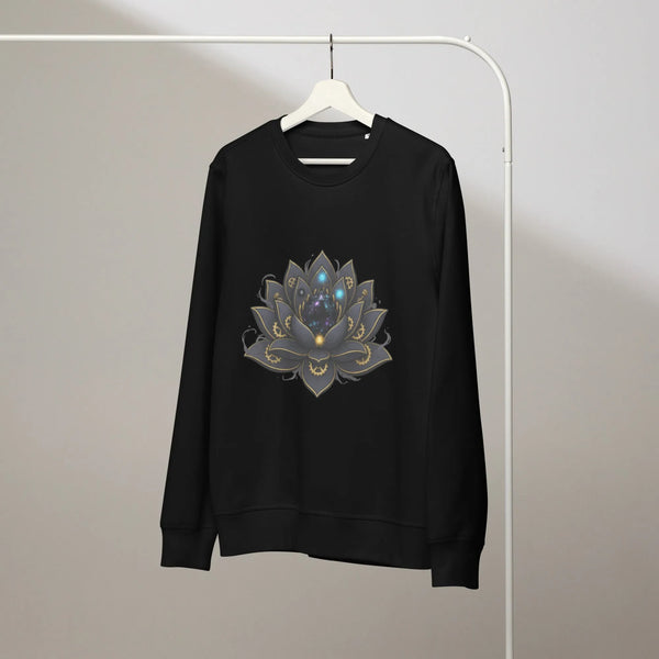 Mystical Lotus RPG Organic Sweatshirt | Steampunk Gamer Streetwear - Sustainable Organic Design | Detailed Alternative View