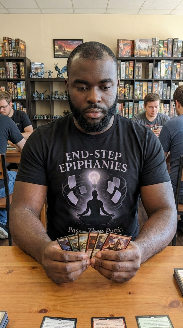 End Step Epiphanies Organic Cotton Tee - CCG / Tabletop Gamer in Local Game Store - The Tournament Grinder