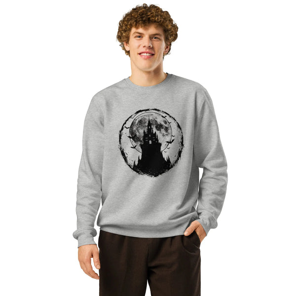 Gothic Castle Moon Organic Sweatshirt | Dark Fantasy Gamer Wear - Sustainable Organic Design | Detailed Alternative View
