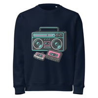Vintage Boombox & Tapes Organic Sweatshirt – GOTS & Vegan Certified - Sustainable Organic Design | Detailed Alternative View