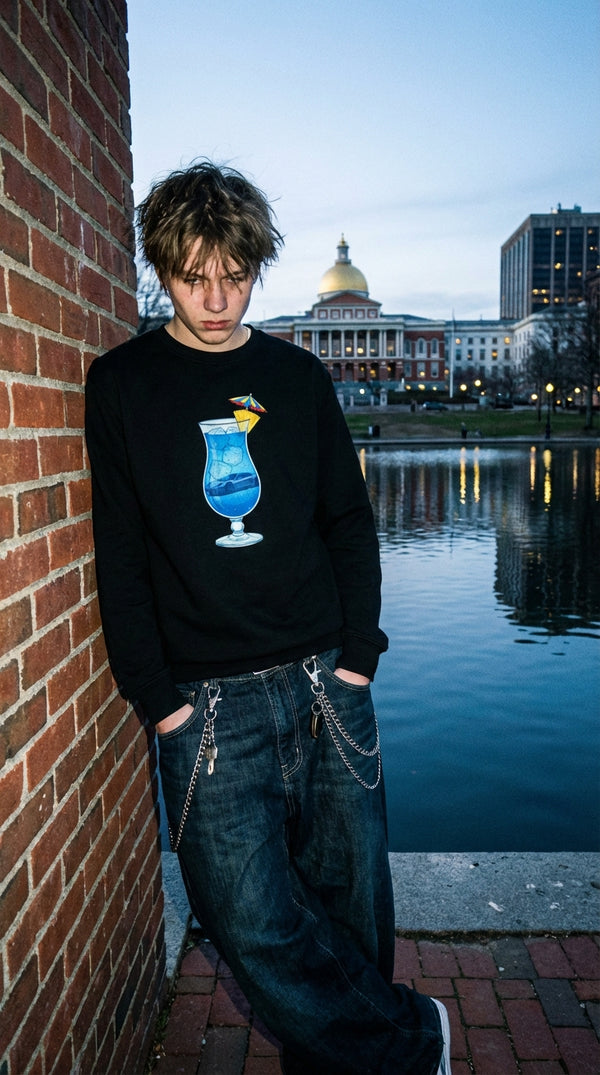 Vaporwave Car Cocktail Organic Sweatshirt - 90s Mall Goth in Boston Frog Pond - 90s Retro Sustainable