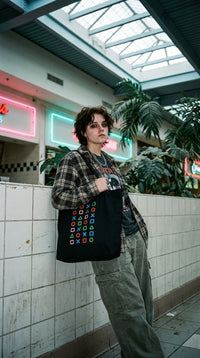 Organic Cotton Gamer Icon Eco Tote - 90s Mall Goth in 90s Mall Food Court - Eco-Aesthetic Lifestyle