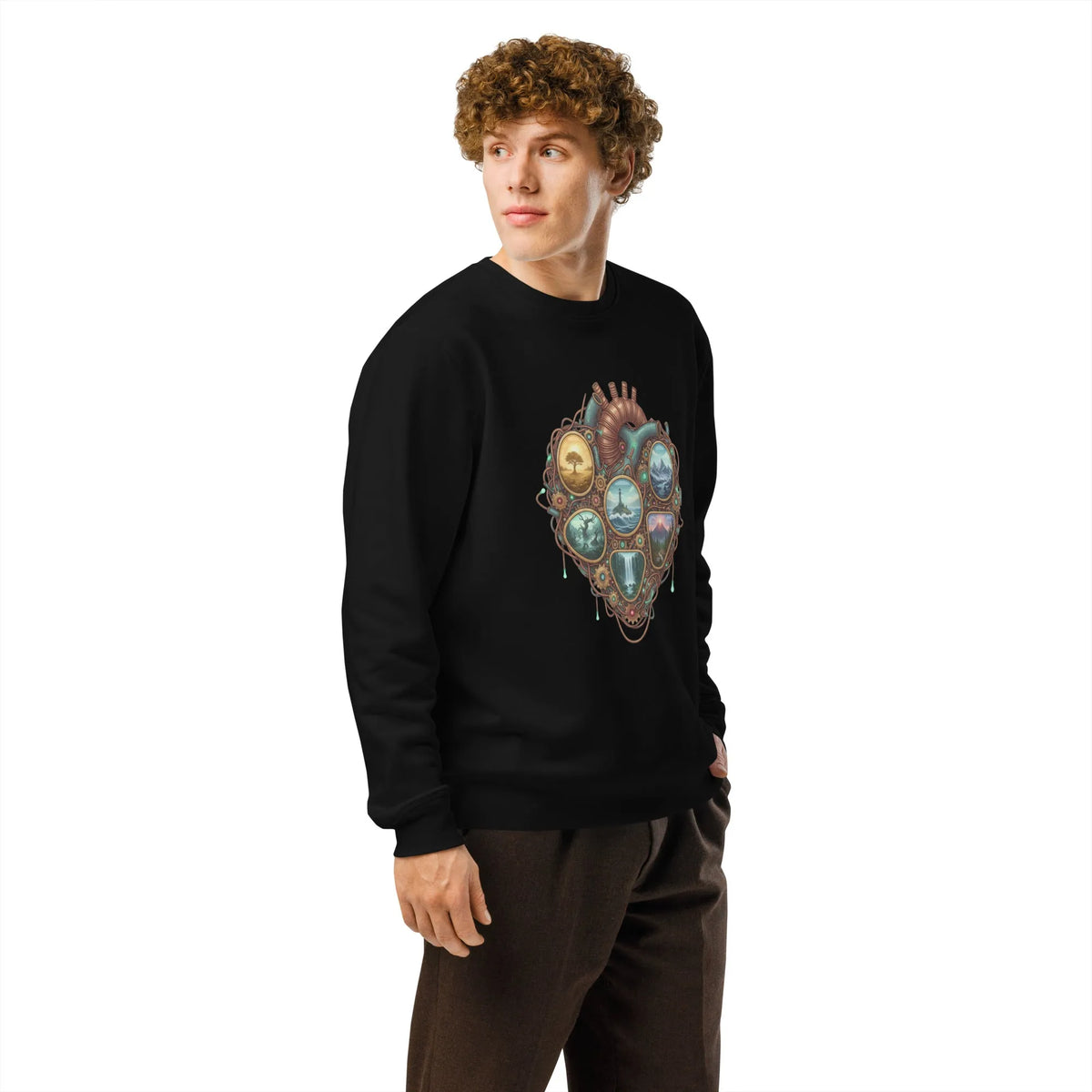 Multiverse Heart Organic Sweatshirt | Sustainable Gamer Streetwear - Sustainable Organic Design | Primary Mockup Front View