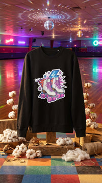 Retro Roller Skate Organic Cotton Sweatshirt - GOTS Certification Hero in Roller Rink - 90s Retro Sustainable
