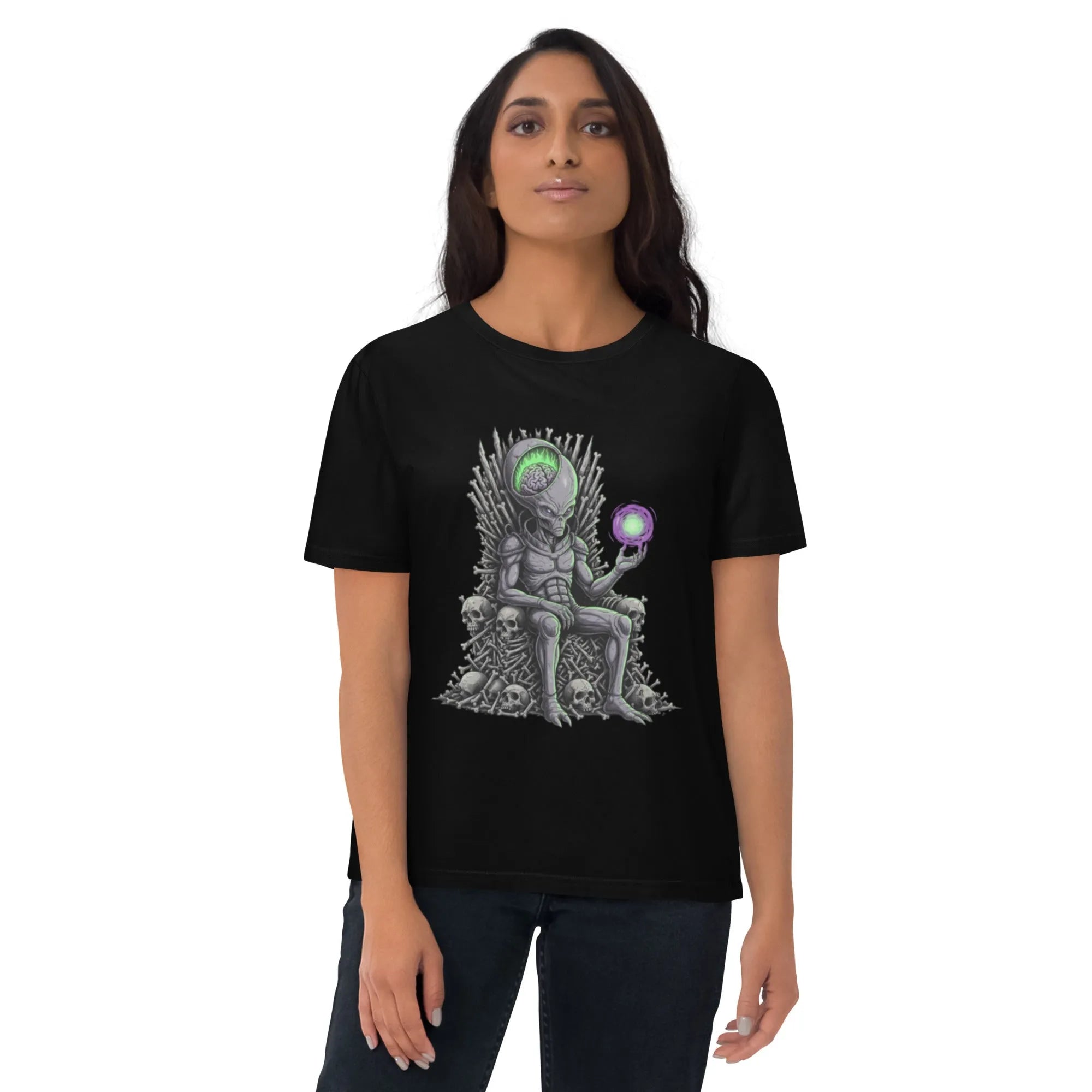 Alien Throne Organic Cotton Graphic Tee | Sustainable Sci-Fi Design - Sustainable Organic Design | Primary Mockup Front View