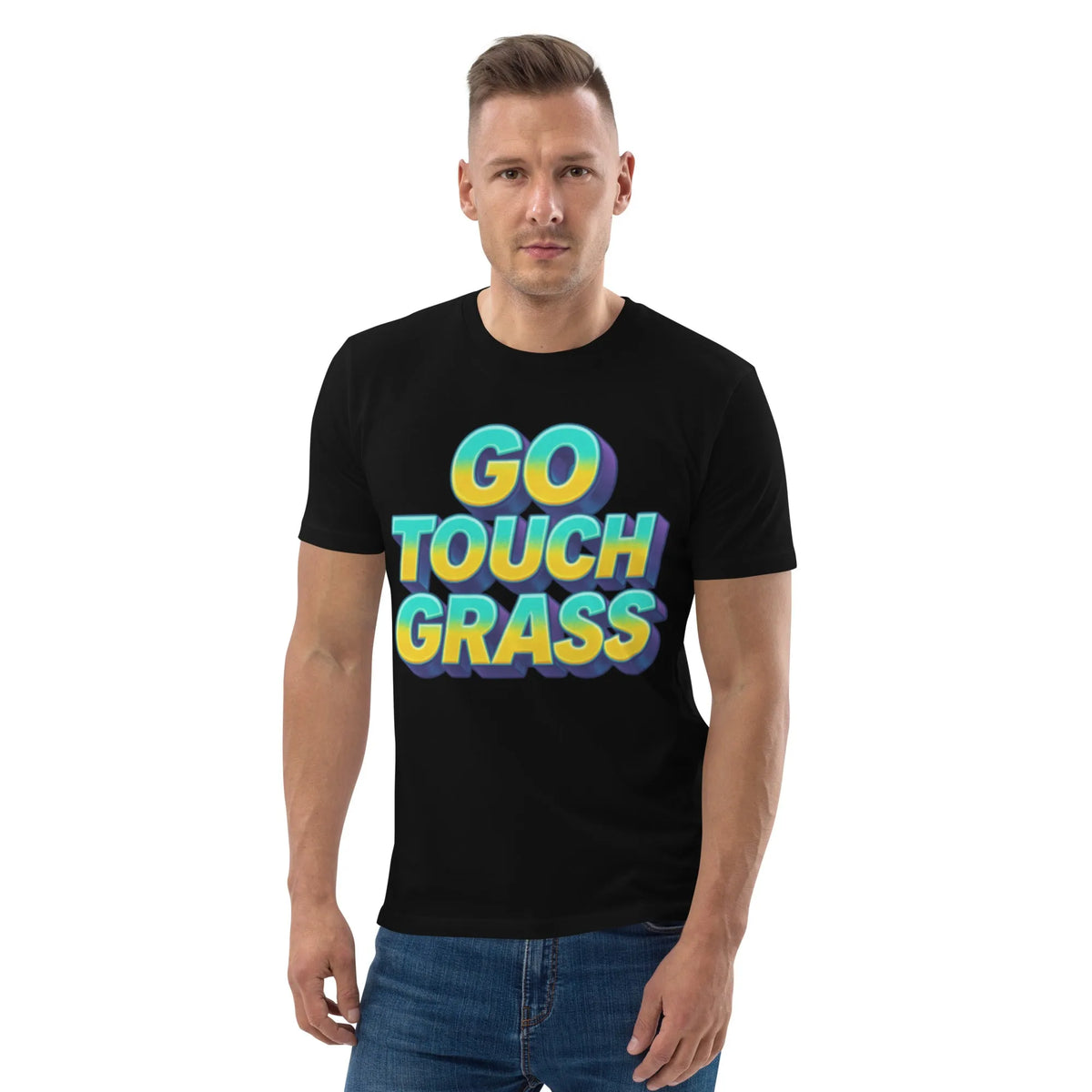 Unisex Organic Cotton Tee – "Go Touch Grass" Gamer Edition - Sustainable Organic Design | Detailed Alternative View