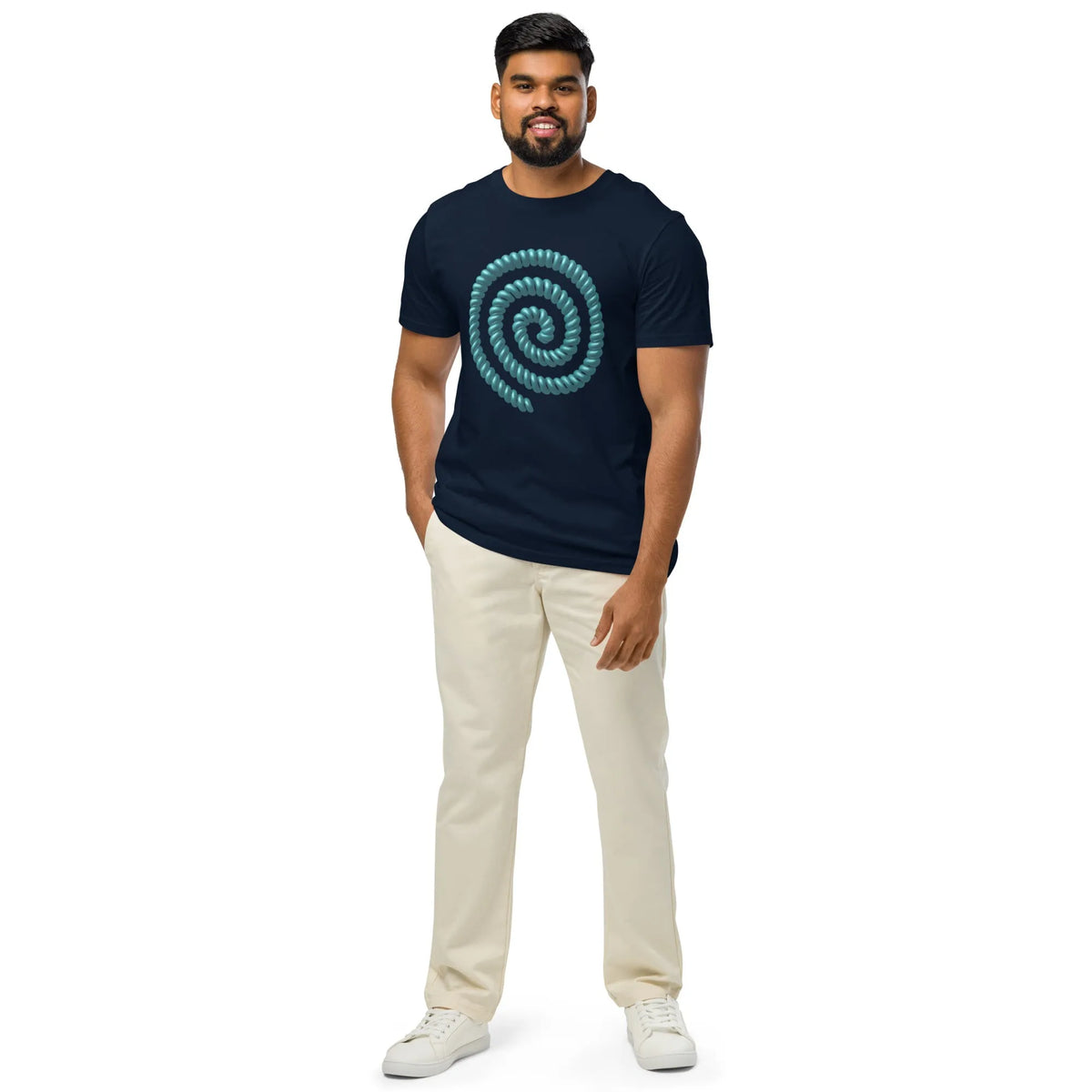 Teal Telephone Spiral Organic Cotton T-Shirt | Retro & Y2K Collection - Sustainable Organic Design | Primary Mockup Front View