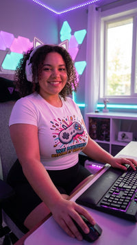 Unisex Organic Cotton T-Shirt | 'We Mashed Before It Was Cool' - Cozy Plus Gamer in RGB Gaming Room - Cinematic Showcase