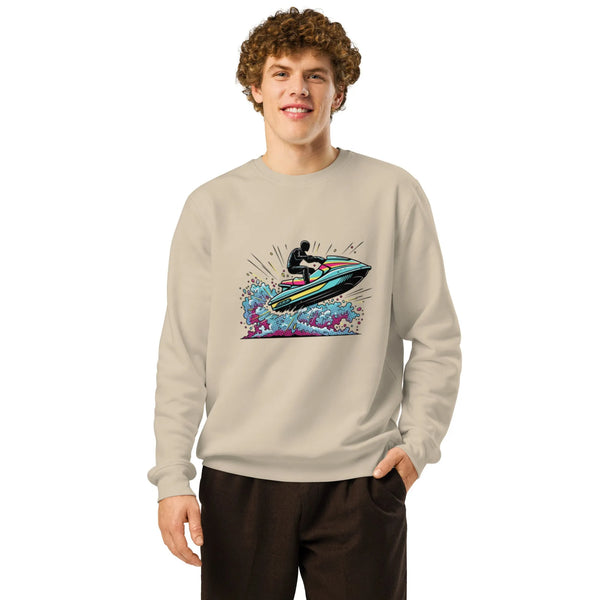 Retro Comic Jet Ski | Organic Cotton Graphic Sweatshirt - Sustainable Organic Design | Detailed Alternative View