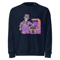 Retro Arcade Skeleton Organic Sweatshirt | Sustainable Gamer Streetwear - Sustainable Organic Design | Detailed Alternative View