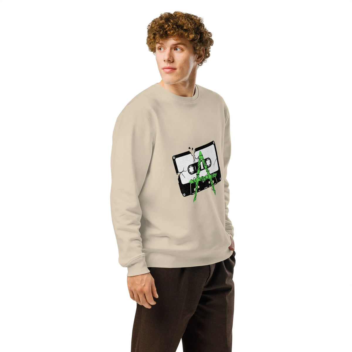 Rewind Nature Organic Sweatshirt – Retro Cassette Edition - Sustainable Organic Design | Primary Mockup Front View