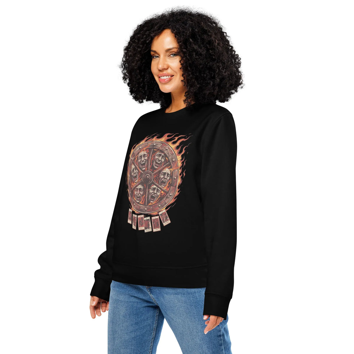 Wheel of Reckoning Organic Gamer Sweatshirt | Verified Sustainable Streetwear - Sustainable Organic Design | Primary Mockup Front View
