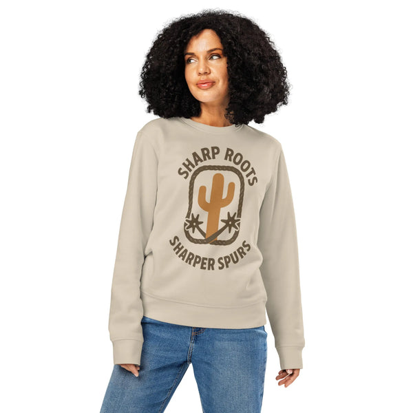 Sharp Roots Organic Sweatshirt | Cowboy Renaissance - Sustainable Organic Design | Primary Mockup Front View
