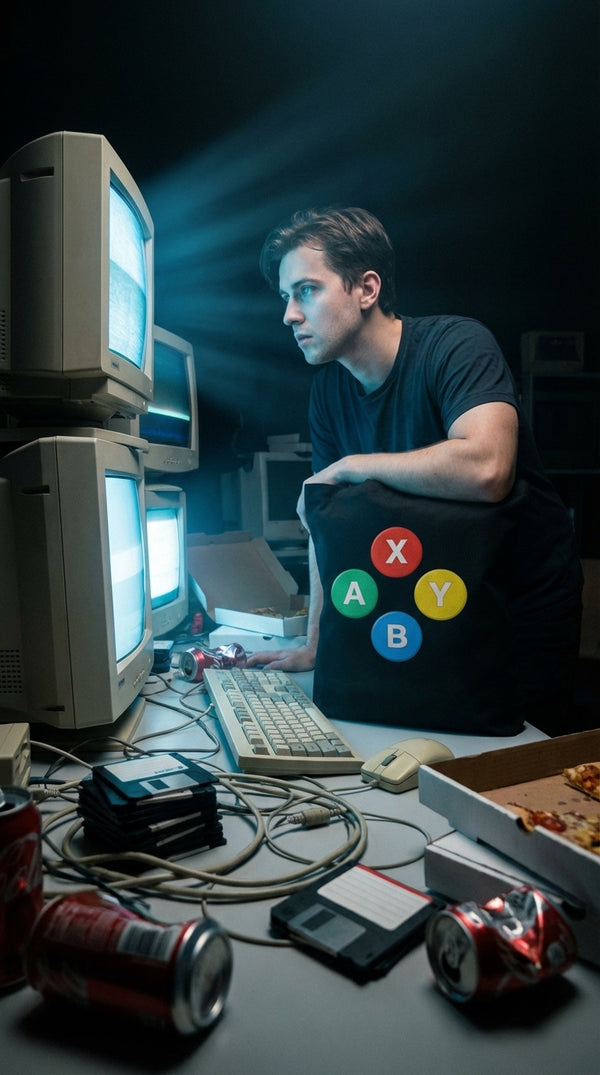 Retro Gamepad Button Eco Tote - Dial-Up Era in 90s LAN Party - Eco-Aesthetic Lifestyle