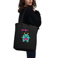 Pixel Heart Monster Tote | Certified Organic Cotton for Sustainable Style - Sustainable Organic Design | Detailed Alternative View