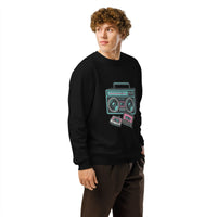 Vintage Boombox & Tapes Organic Sweatshirt – GOTS & Vegan Certified - Sustainable Organic Design | Primary Mockup Front View