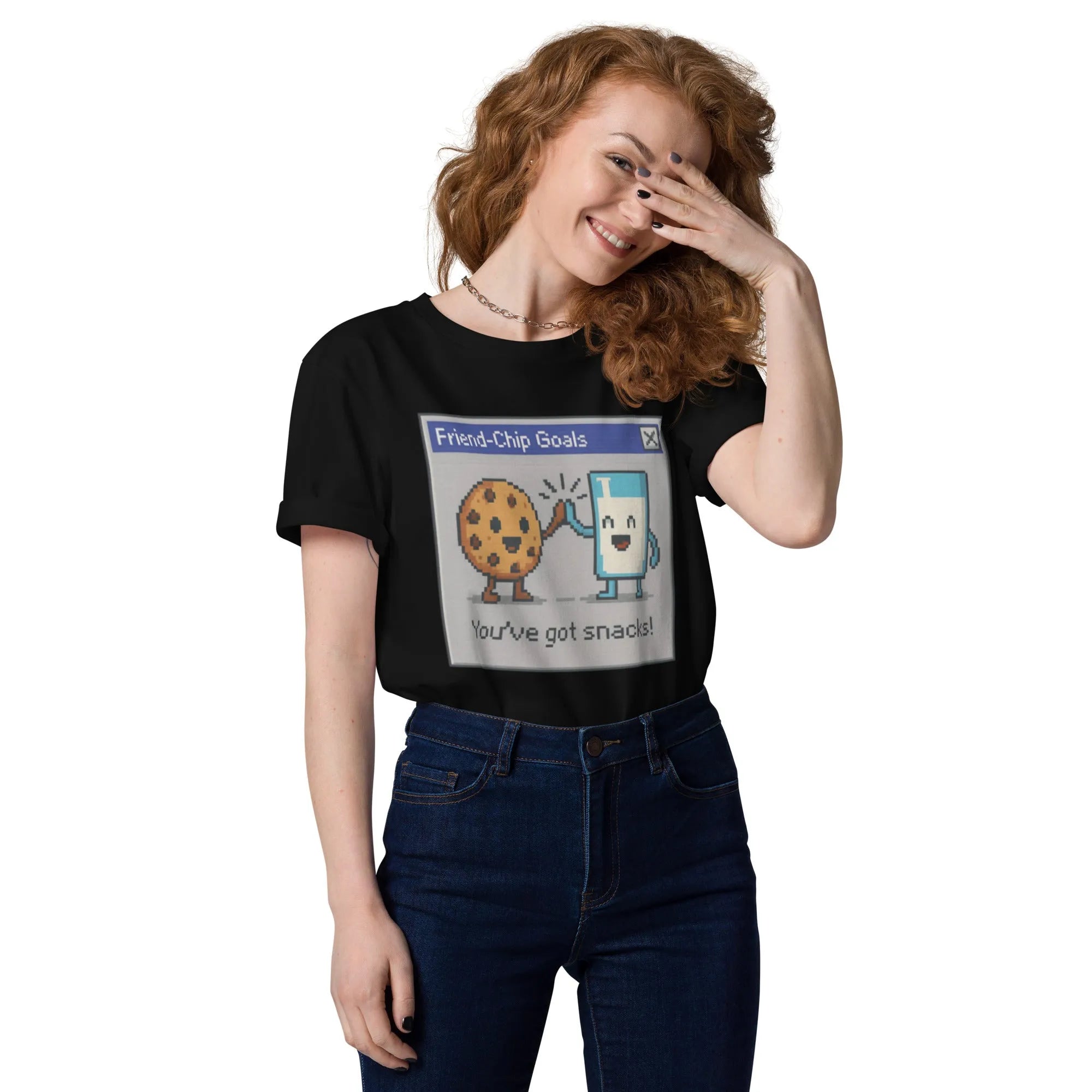 "Friend-Chip" Pixel Art Tee - 100% Organic Cotton (GOTS) - Sustainable Organic Design | Primary Mockup Front View