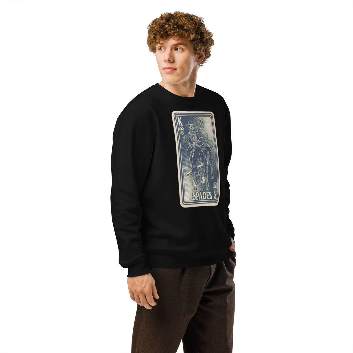 King of Spades Skeleton Cowboy Organic Sweatshirt - Sustainable Organic Design | Primary Mockup Front View