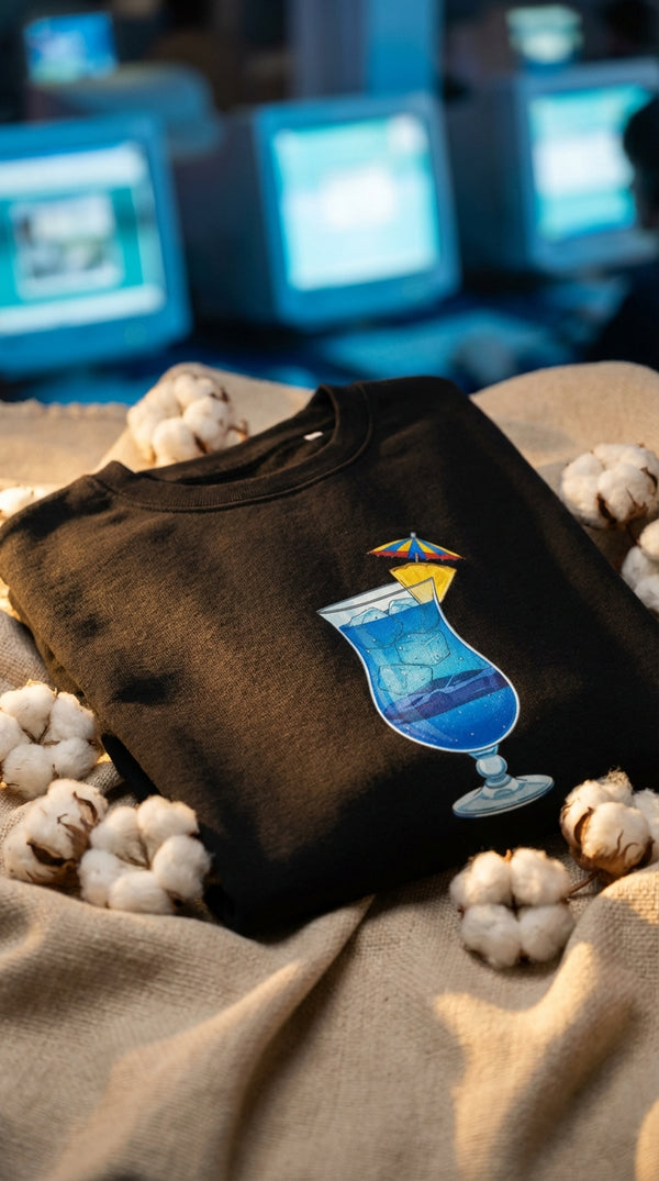 Vaporwave Car Cocktail Organic Sweatshirt - GOTS Certification Hero in Internet Cafe - 90s Retro Sustainable