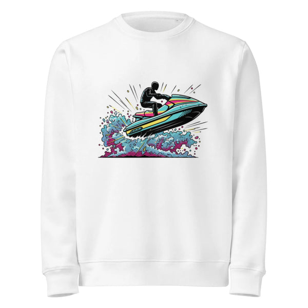 Retro Comic Jet Ski | Organic Cotton Graphic Sweatshirt - Sustainable Organic Design | Primary Mockup Front View