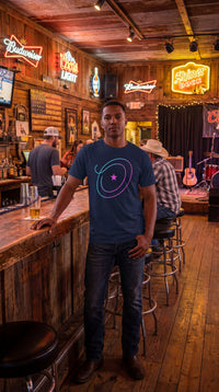 Neon Lasso Orbit and Star – Unisex Organic Cotton T-Shirt - Honky Tonk Regular in Honky Tonk Bar - 90s Retro Sustainable