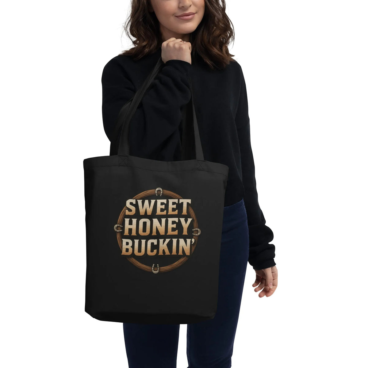 Sweet Honey Buckin' Organic Cotton Tote Bag | Design Delight Studio - Sustainable Organic Design | Primary Flat-lay Front View
