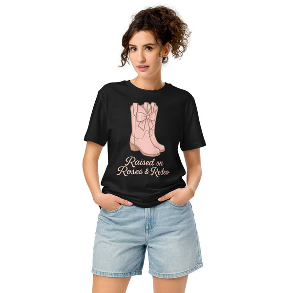Raised on Roses & Rodeo Organic Tee | Cowboy Renaissance - Sustainable Organic Design | Detailed Alternative View