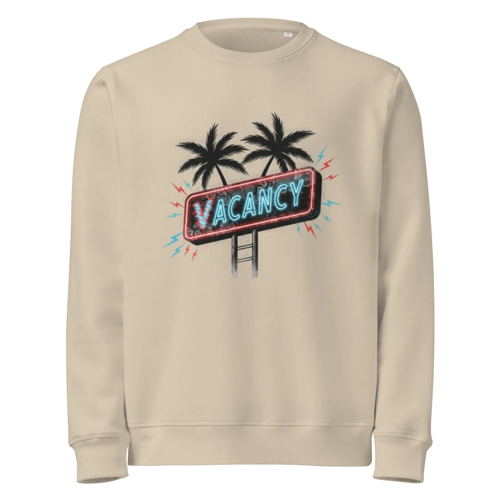 "Vacancy" Neon Organic Sweatshirt | Retro Synthwave Style - Sustainable Organic Design | Primary Mockup Front View