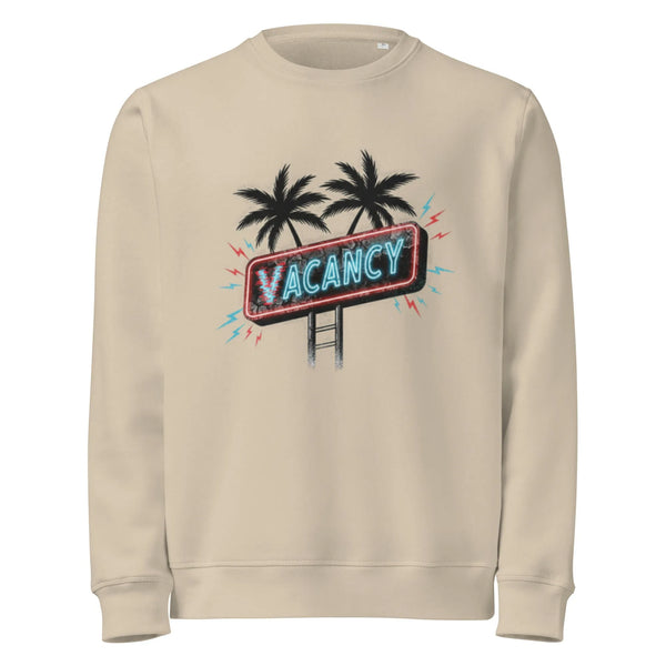 "Vacancy" Neon Organic Sweatshirt | Retro Synthwave Style - Sustainable Organic Design | Primary Mockup Front View