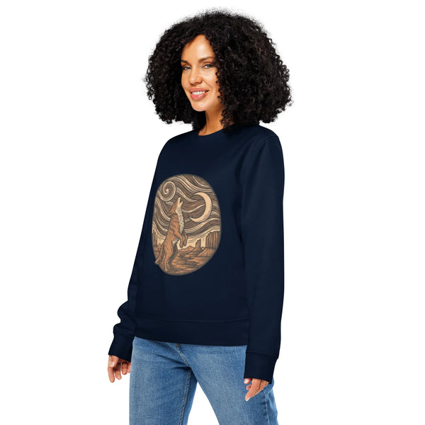 Starry Night Coyote Organic Sweatshirt | Sustainable Western - Sustainable Organic Design | Detailed Alternative View
