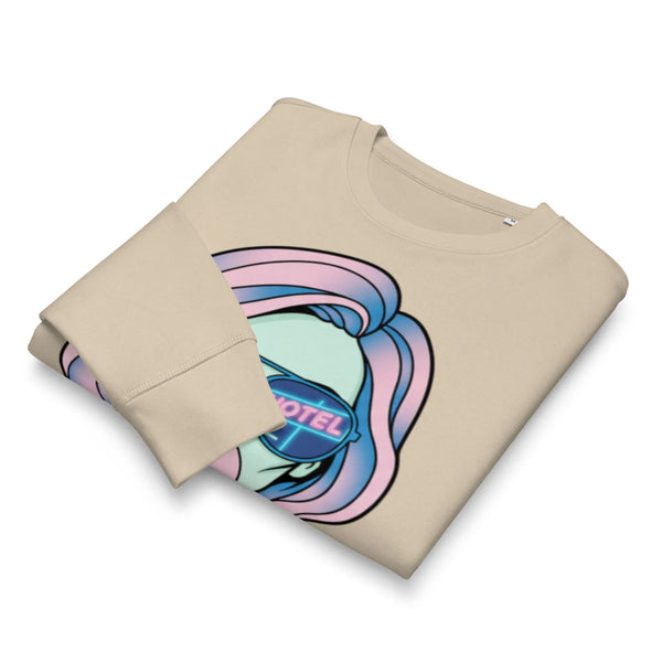 Vaporwave Bubblegum Organic Sweatshirt - Retro Y2K Graphic Crewneck - Sustainable Organic Design | Detailed Alternative View