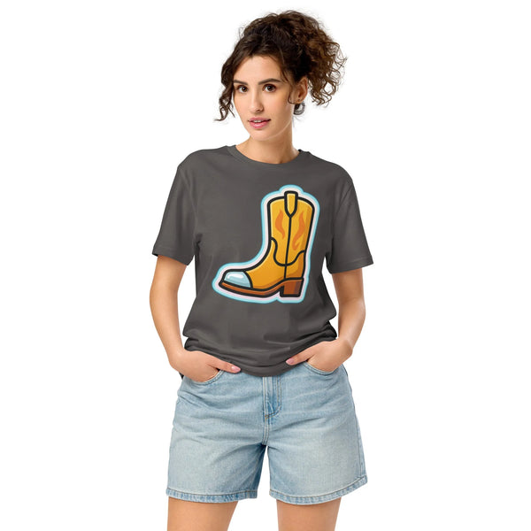 Retro Cowboy Boot Graphic Tee | 100% Organic Cotton - Sustainable Organic Design | Primary Flat-lay Front View