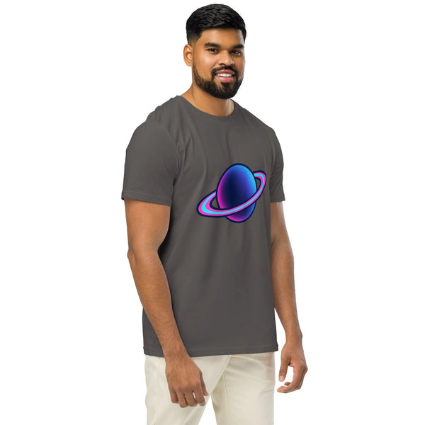 Neon Saturn Organic T-Shirt | Retro Space & Y2K Streetwear - Sustainable Organic Design | Primary Mockup Front View