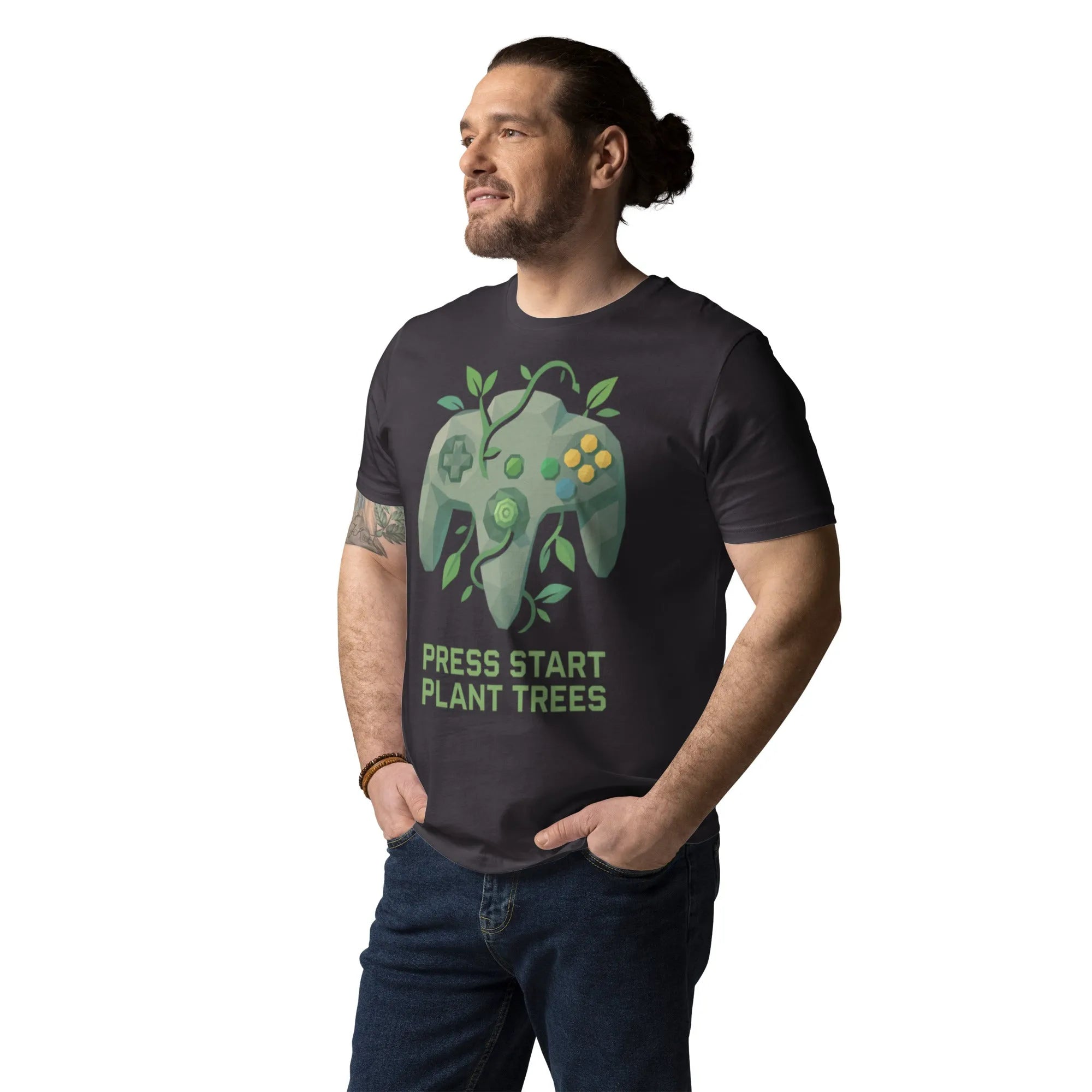 "Press Start" Organic Cotton Gamer T-Shirt | Verified Sustainable Streetwear - Sustainable Organic Design | Primary Mockup Front View